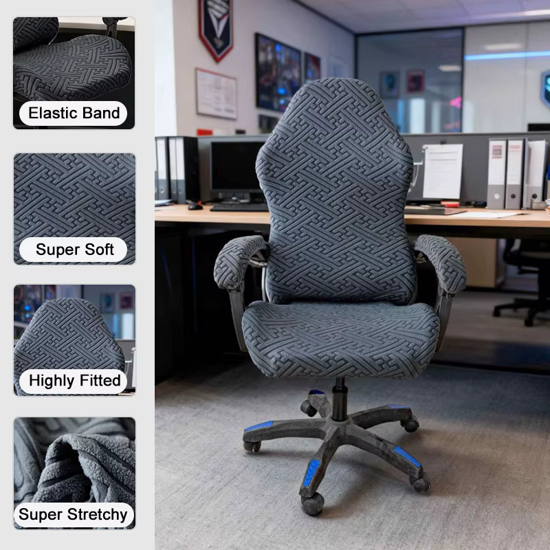 Leorate Jacquard E-Sports Gaming-Stuhlbezug mit Armlehnenabdeckung, dehnbarer und staubdichter Sitzbezug in Grau - Bild 3