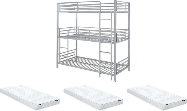 Vente-unique Etagenbett Elouan aus Metall in Grau-silber, B/T/H: 90 x 190 x 205 cm - Bild 1