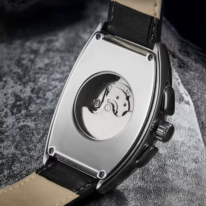 LUOLINGONGJUE Armbanduhr, Automatik, Tonneau, Leder, Schwarz, Herren - Bild 2