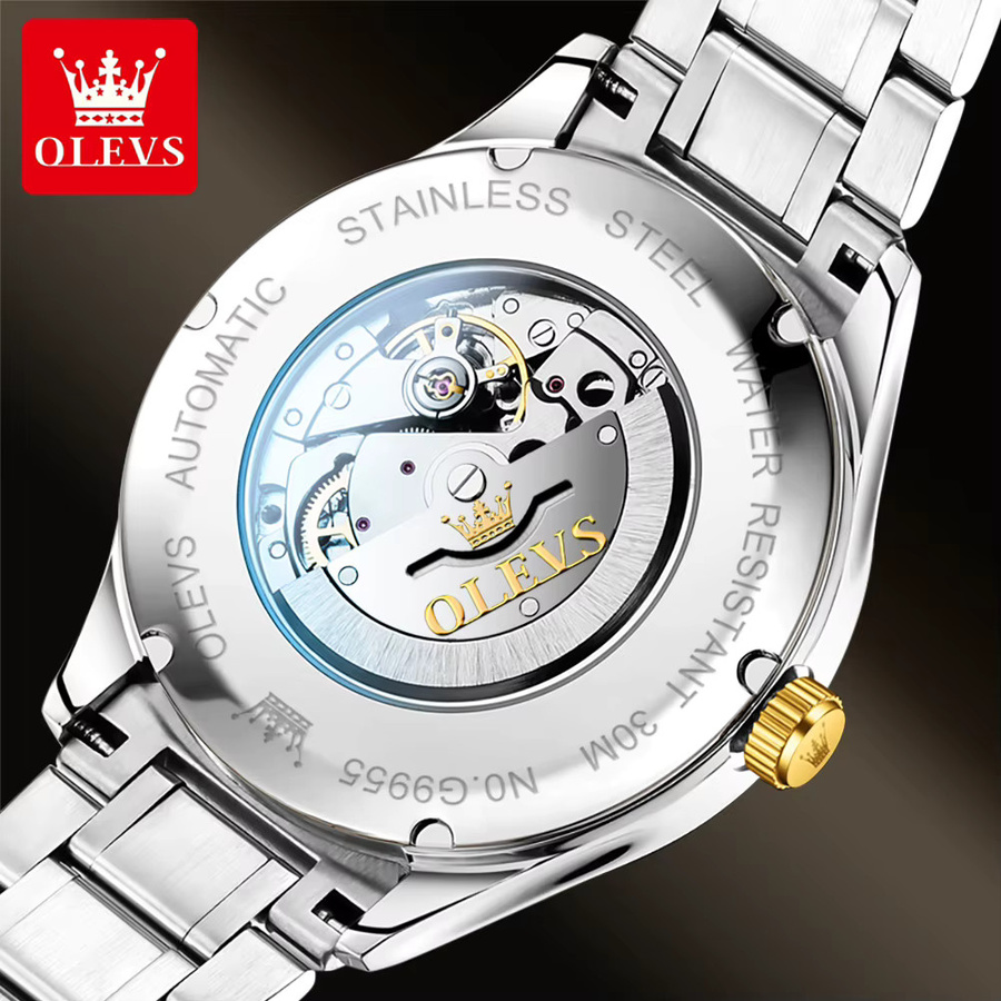 OLEVS Armbanduhr, Automatik, Edelstahl, Herren, Doppelkalender, Wasserdicht - Bild 2