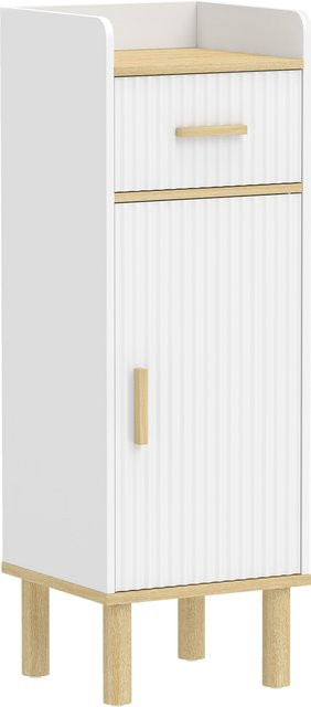 HOMCOM schmaler Badezimmer-Schrank in Weiß mit Holzbeinen, Schublade und verstellbaren Fächern, freistehender Badschrank für Badezimmer, Flur oder Wohnzimmer - Bild 1
