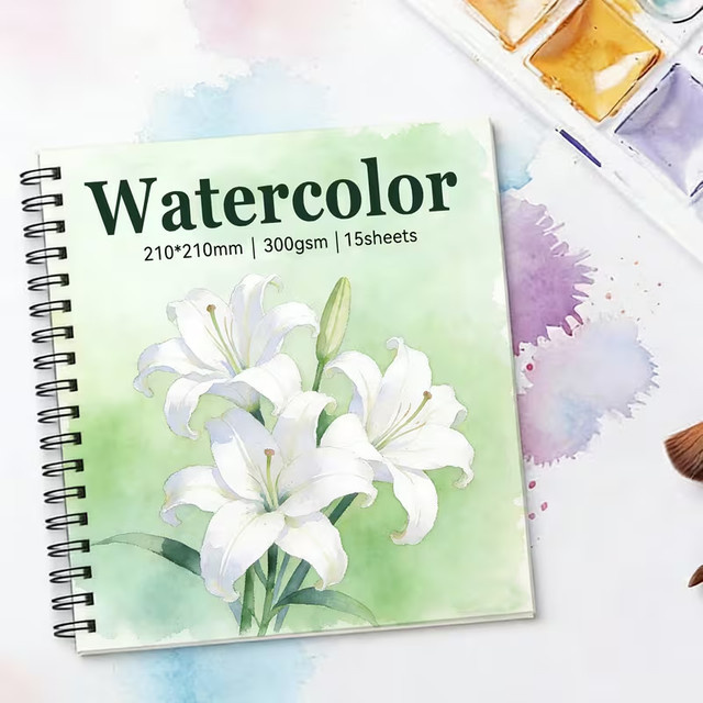 Lily Aquarellblock für Profis mit weißem Illustrationscover, 15 Blatt, 300 g/m², grob strukturiert, B x H: 21 x 21 cm - Bild 1