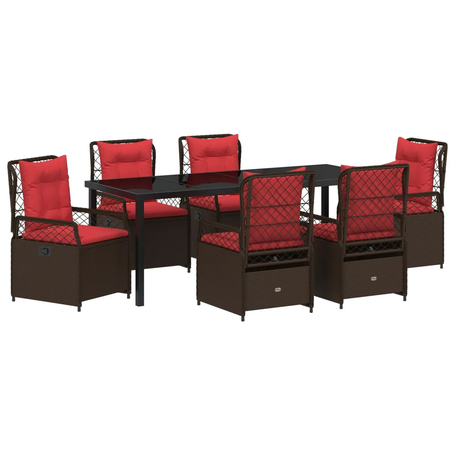 vidaXL Garten Essgruppe 7-teilig aus Poly-Rattan und Glas in Braun - Bild 2