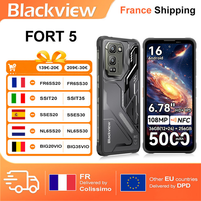 Blackview FORT 5 Robustes Smartphone in Schwarz mit 108MP Kamera, 256GB Speicher, 6,78 Zoll HD+ IPS Display, Android 16, NFC und 5000mAh Akku - Bild 1