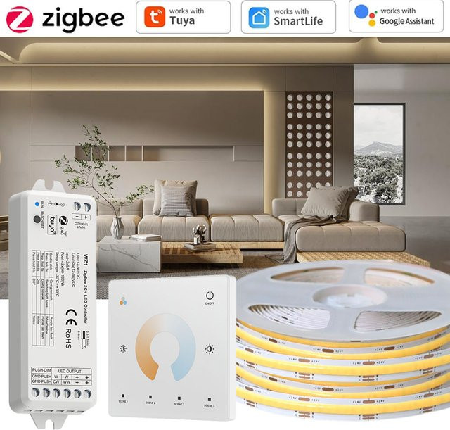 CENFAYA Tuya Zigbee 3.0 COB CCT LED Streifen in Weiß mit Fernbedienung, dimmbar, kompatibel mit Alexa und Google Assistant - Bild 1
