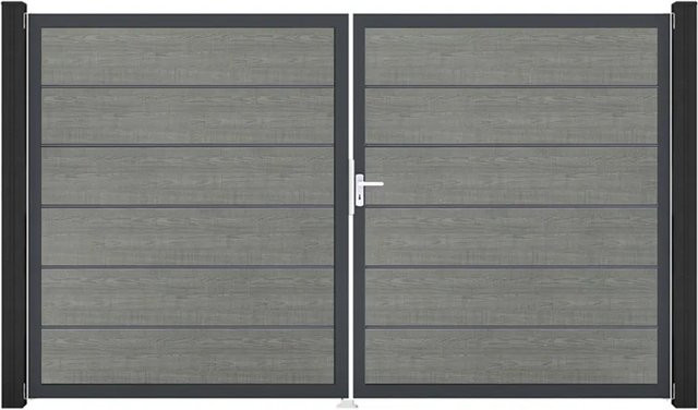 GroJa Tor Basicline Premium 2-flügelig Grey Ash Cut B/H: 306 x 180 cm DIN Links - Bild 1