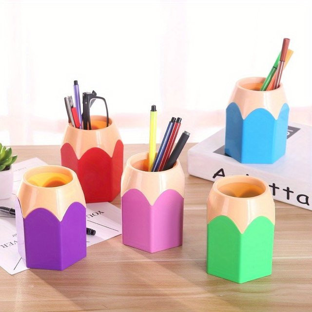 5er Set Schreibtisch Organizer aus Kunststoff, bunter Bleistifthalter für Schule, Büro und Zuhause - Bild 1