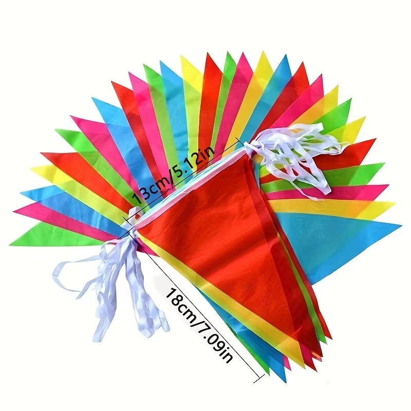 100 Stück bunte Wimpelkette aus Textil mit geometrischem Muster für Geburtstag, Hochzeit und Weihnachten, mehrfarbig hängend - Bild 3