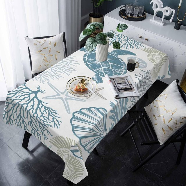 JMG Household Supplies Tischdecke mit Ozean-Motiv Meeresschildkröte und Koralle, quadratisch, Mehrfarbig, B/T: 140 x 140 cm - Bild 1