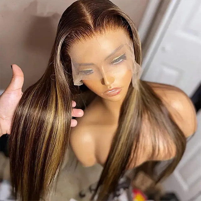 ALIKODY Echthaar Perücke, Honigblonde, Straight Lace Front, 13x4 HD Transparent - Bild 1