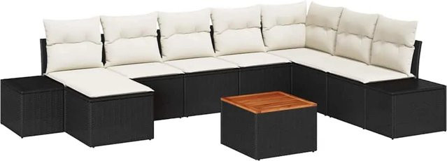 vidaXL Garten-Sofa-Set 9-teilig aus Poly-Rattan und Akazienholz in Schwarz-Weiß - Bild 1