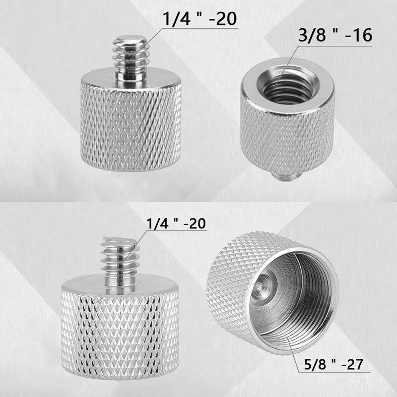 EXSKOF Schraubenadapter 1/4 Zoll Stecker auf 3/8 Zoll Buchse in Silber für Mikrofonständer, Stativ und Kamera QR-Plate - Bild 1