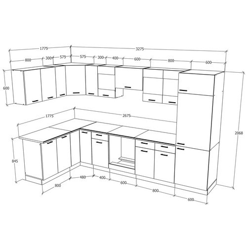 VCM Küchenzeile Esilo in Anthrazit, Weiß und Grau, moderne Eckküche mit Glastüren und Schubladen, Breite: 505 cm, Höhe: 207 cm, Tiefe: 60 cm - Bild 3