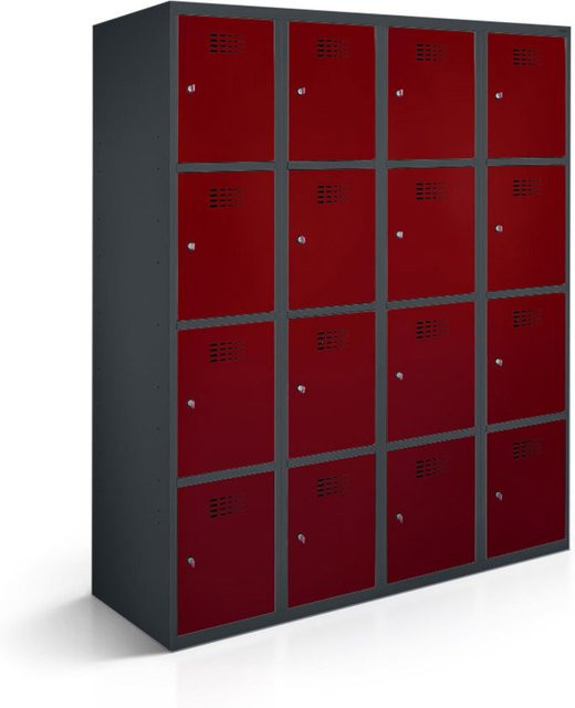rotstahl Fächerschrank mit 16 Fächern in Bordeaux und anthrazitgrauem Korpus, B/T/H: 120 x 50 x 180 cm - Bild 1