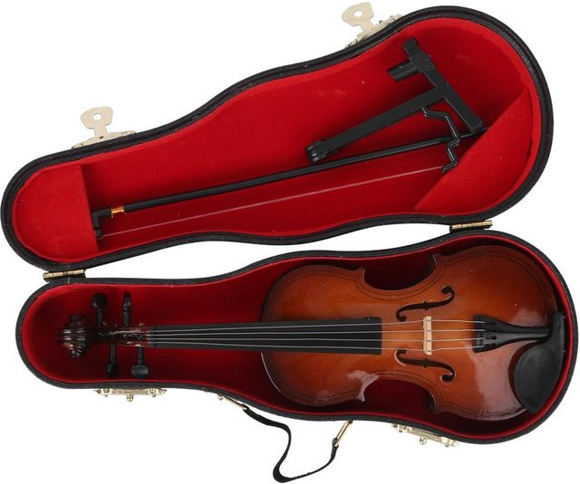 Holz Miniatur Violine Modell als dekoratives Musikinstrument-Ornament in Braun mit Geschenkbox - Bild 1