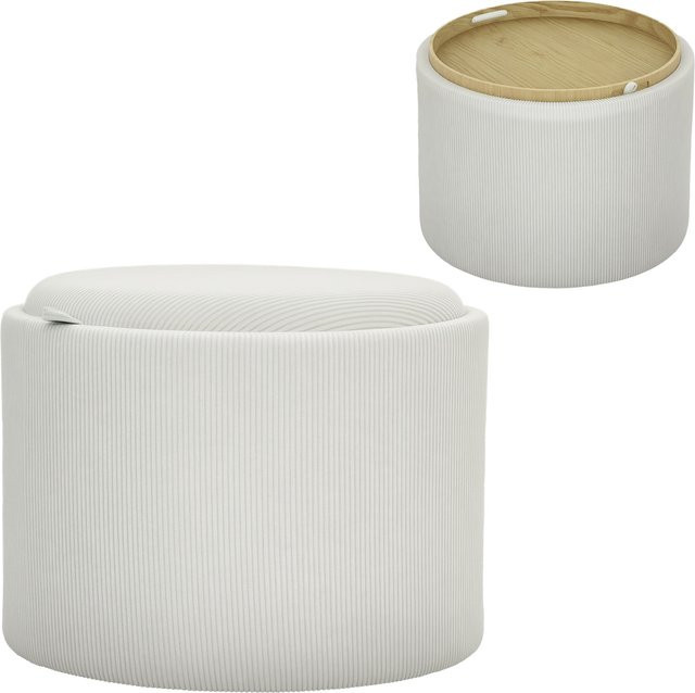 HOMCOM Sitzhocker mit Stauraum und Deckel in Cremeweiß mit Cord-Optik, runder Polsterhocker, B/T/H: 56 x 56 x 42 cm - Bild 1
