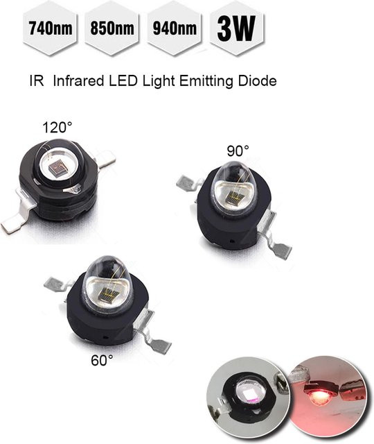 TiaoChongYi Infrarot LED 3W High Power IR Leuchtdiode für CCTV Nachtsicht in Schwarz - Bild 1