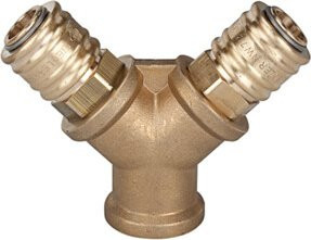 Riegler Verteiler R26EMS aus Messing mit 2 Schnellverschlusskupplungen NW7,2 und G 1/4 IG in Gold - Bild 1