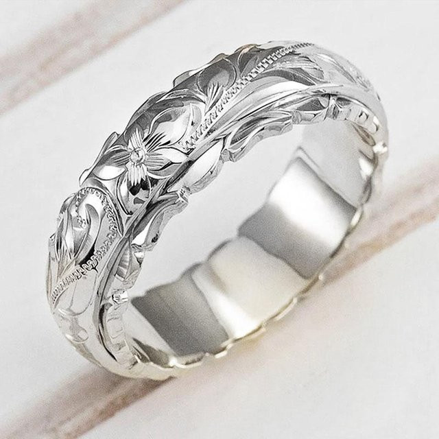 Huitan Damenring, Kupfer, Blumenmuster, Zirkonia, Silber - Bild 1