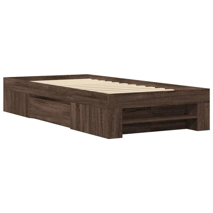 vidaXL Bettgestell aus Holzwerkstoff mit Schubladen in Eiche Braun B: 75 cm, L: 190 cm - Bild 2