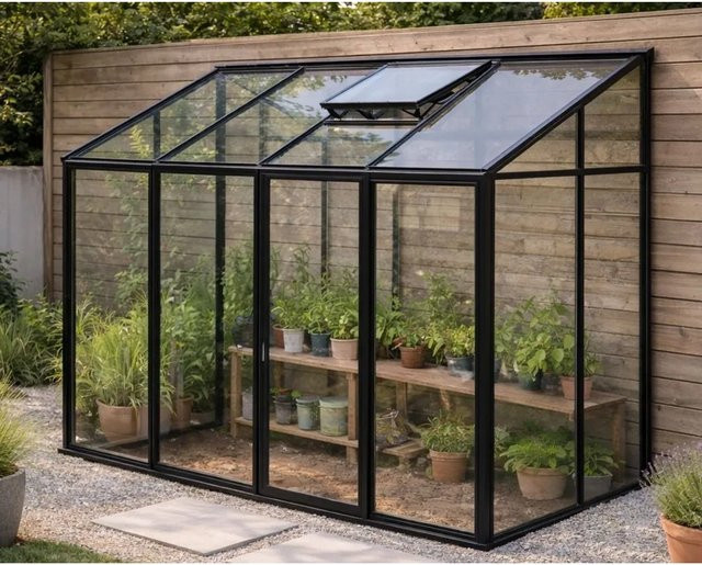 Bloomcabin Wandgewächshaus GHLT8 aus Aluminium und Sicherheitsglas in Schwarz - Bild 1