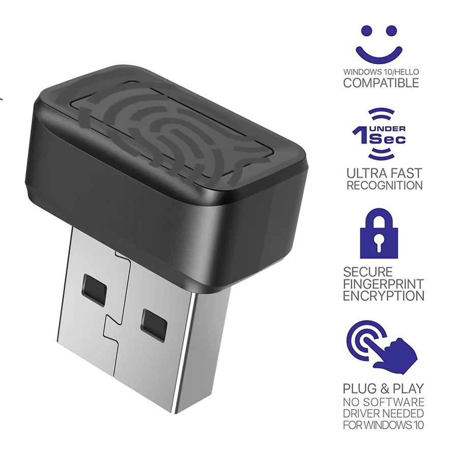 ALLOYSEED USB-Fingerabdruckleser Biometrischer Fingerabdruckscanner mit Windows Hello Unterstützung, 360 Grad Touch und Anti-Spoofing Technologie, Schwarz - Bild 2