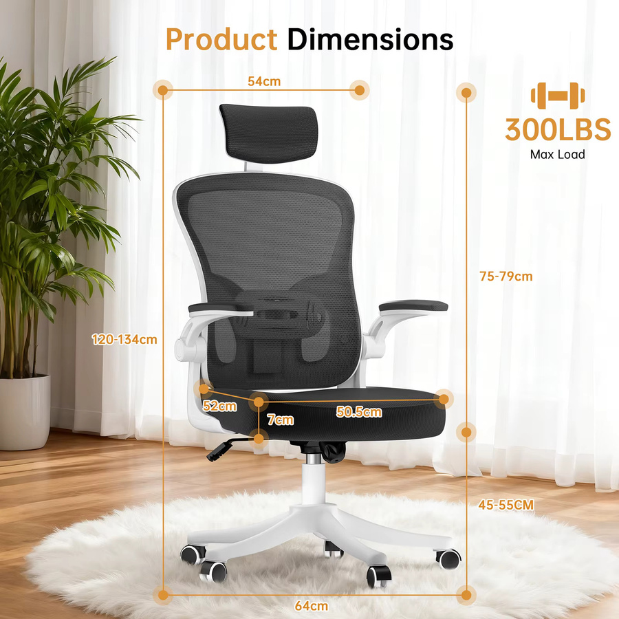 GartistGO Ergonomischer Bürostuhl in Grau mit Kopfstütze, verstellbaren Armlehnen und atmungsaktivem Mesh-Element für dein Home-Office - Bild 5