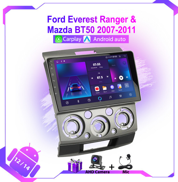 Icreative Android Multimedia Autoradio für Mazda BT-50 mit Bluetooth, GPS, CarPlay und DVD, Schwarz, 2 DIN - Bild 1