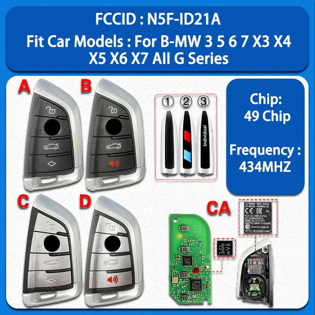 Original Smart Remote Key CN006133 für BMW 3 5 6 7 X3 X4 X5 X6 X7 und alle G Serie, 4 Tasten mit 49 Chip, 434 MHz, Keyless Go, FCC N5F-ID21A - Bild 1