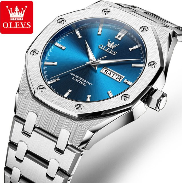 OLEVS Armbanduhr Quarz, Edelstahl, Blau, Herren - Bild 1