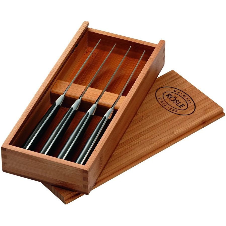 Rösle Steakmesser-Set 4-teilig in Schwarz und Silber mit Holz- und Kunststoffgriffen - Bild 1