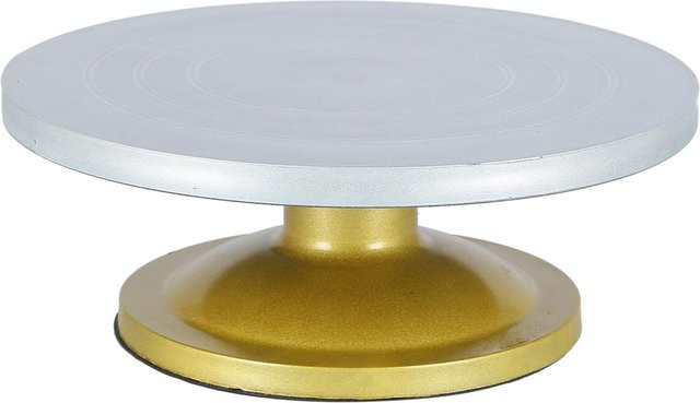 Aimo Kuchen-Drehteller aus Kunststoff und Edelstahl in Silber, 360 Grad drehbar, runder Tortenständer zum Dekorieren von Kuchen und Desserts - Bild 1