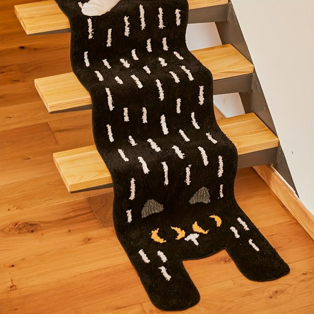 VIKAMA Cartoon-Katzen-Teppich aus Polyester in Schwarz, weich und maschinenwaschbar, ideal als Fußmatte oder Bettvorleger - Bild 1