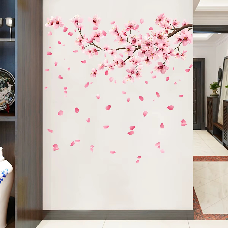 Duruibom Kirschblütenbaum Wandtattoo in Pink mit Sakura Zweigen und Blättern für Wohnzimmer und Schlafzimmer - Bild 2