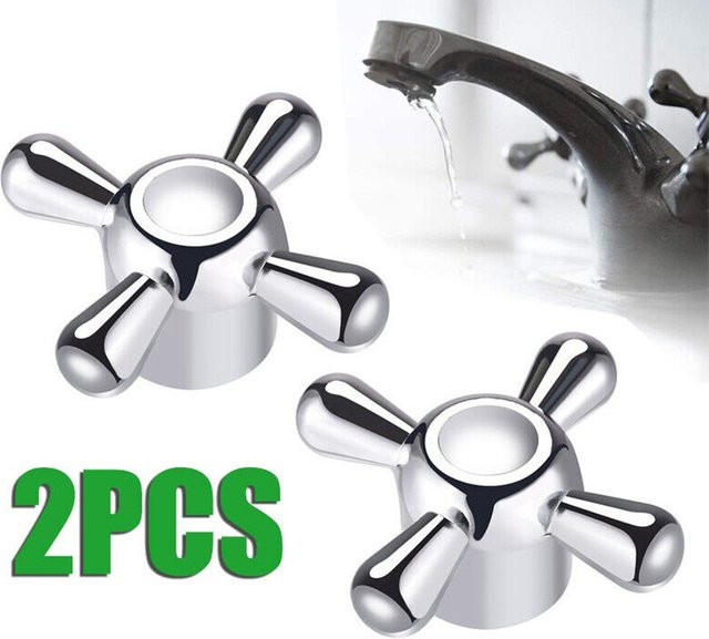 VIBRATITE 2er Set Kreuz Wasserhahn Griffe aus Messing in Chrom Silber mit Montageschrauben für Küche und Badezimmer - Bild 1