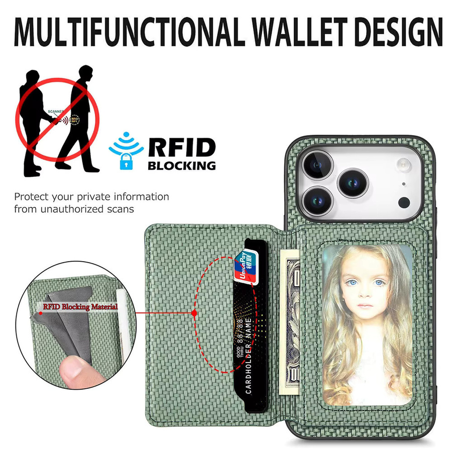 Carbon Faser Muster Karten-Wallet Flip-Schutzhülle für Apple iPhone Modelle in Braun - Bild 2