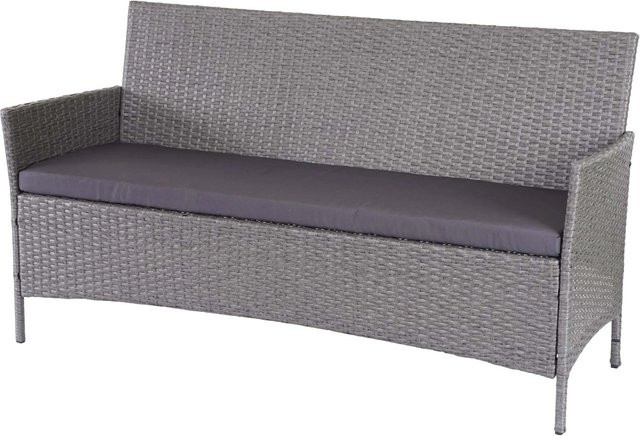 MCW 3-Sitzer Poly-Rattan Gartenbank Hamar in Grau mit anthrazitfarbenen Kissen - Bild 2