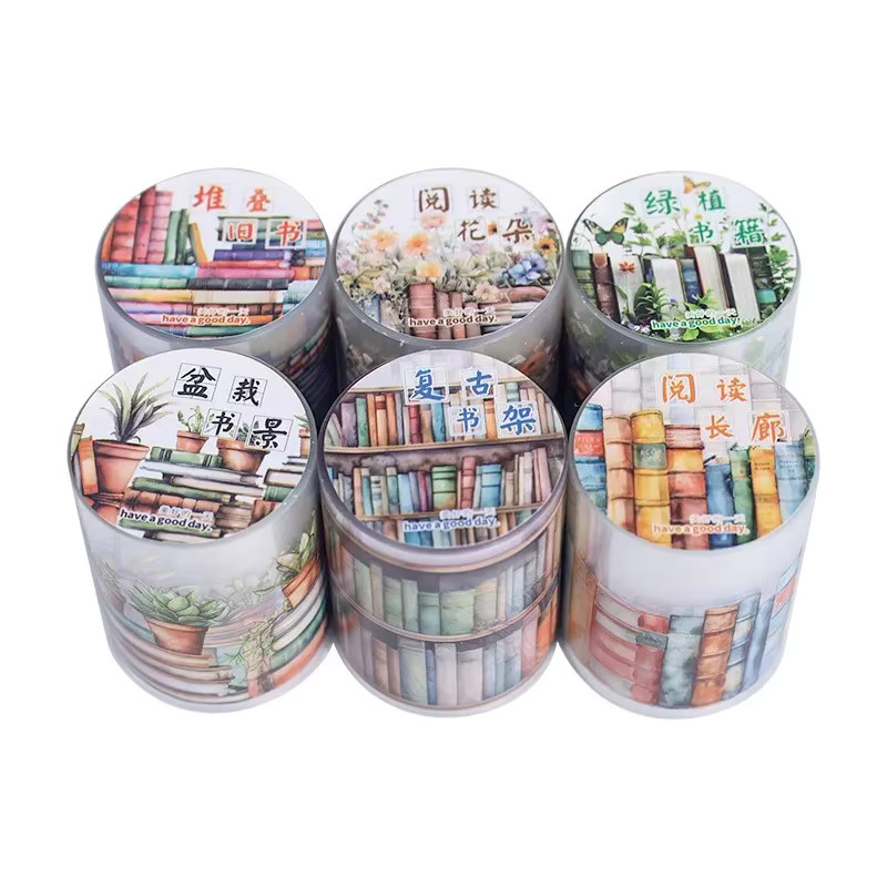 YCDBTH DIY Klebeband mit Bücherlandschaft-Motiv, PET Washi Tape für Sammelalben, Breite: 5 cm, Länge: 2 m, Mehrfarbig - Bild 3