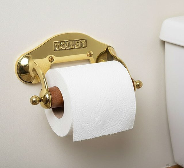 Toilettenpapierhalter aus Messing und Holz in Gold im maritimen Nostalgie-Stil, Wandmontage, B/H/T: 15,0 x 10,0 x 6,0 cm - Bild 1