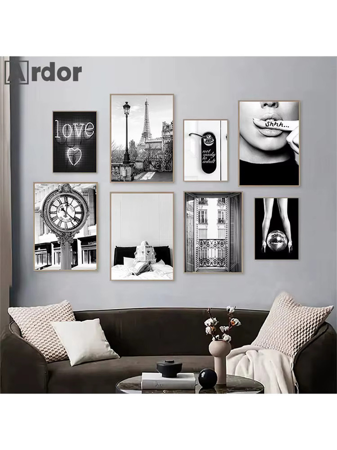 ARDOR Leinwandbild Paris Stadt Liebe Kuss Mädchen in Schwarz Weiß im Nordic Stil - Bild 5