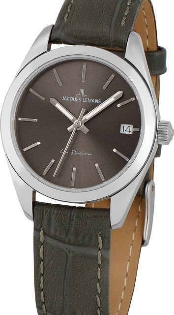 Jacques Lemans Damenuhr, Quarz, Edelstahl, 30 mm, Leder, Grau, 10 ATM - Bild 1