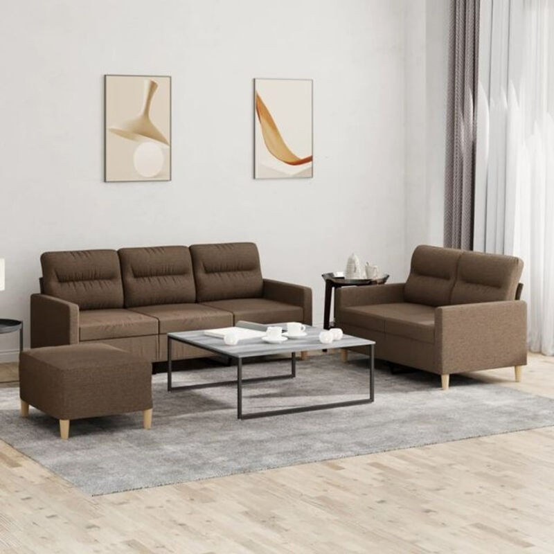 3-tlg. Sofagarnitur Vidaxl in Braun aus Stoff und Polyester mit Metallgestell - Bild 1