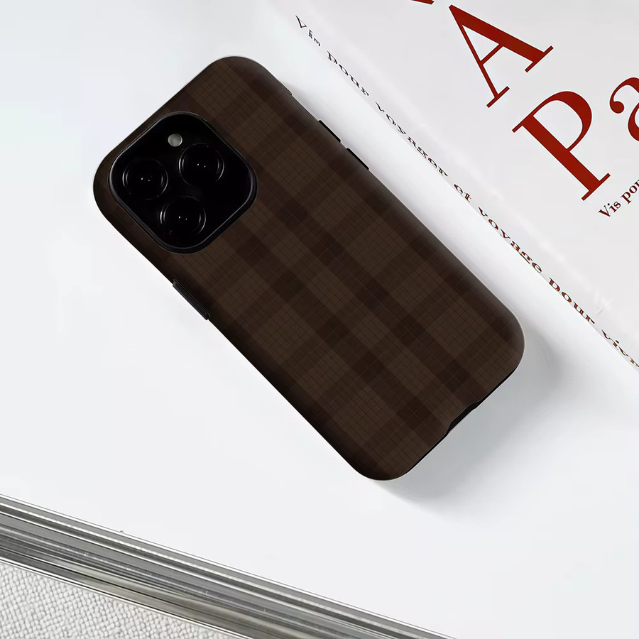 Potdemiel Robuste Handyhülle mit Karomuster für iPhone 17 16 15 14 13 Pro Max Plus, Magnetisch, Braun - Bild 3