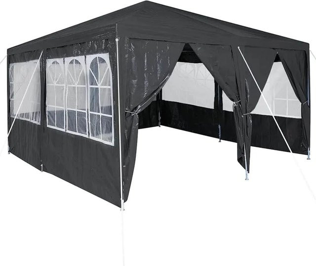 vidaXL Party-Zelt Anthrazit mit Fenster aus Polyethylen und verzinktem Stahl B/T/H: 400 x 400 x 266 cm - Bild 1