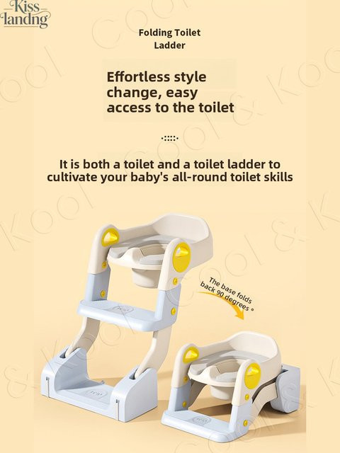 Kisslanding 2-in-1 All-in-One Töpfchentrainer-Sitz mit faltbarem Toiletten-Tritthocker für Kleinkinder, Grau-Weiß - Bild 1