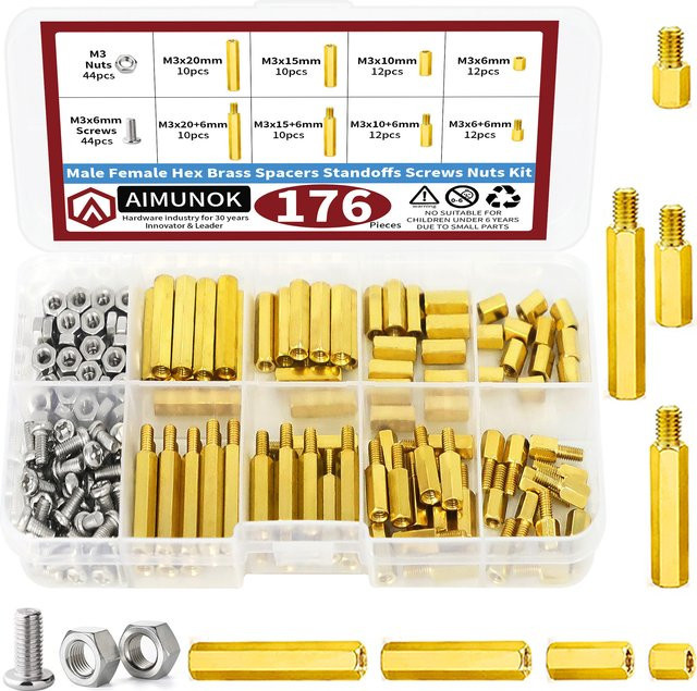 176-teiliges M3 Motherboard Abstandshalter Set aus Messing mit Schrauben und Muttern für DIY Computer Builds, Goldfarben - Bild 1