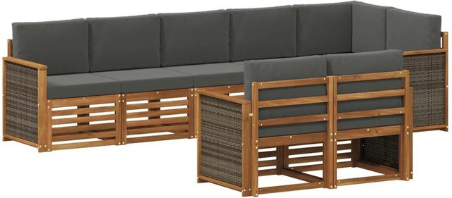 vidaXL Sofagarnitur aus Massivholz Akazie in Anthrazit mit Latten-Design und Armlehnen - Bild 1