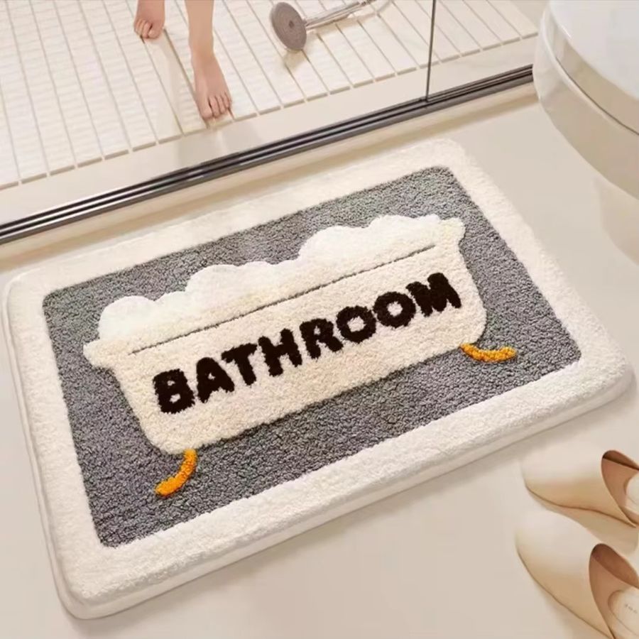 VIKAMA Bodenmatte im Cartoon-Stil, wasserabsorbierend und rutschfest, Farbe: Weiß - Bild 1
