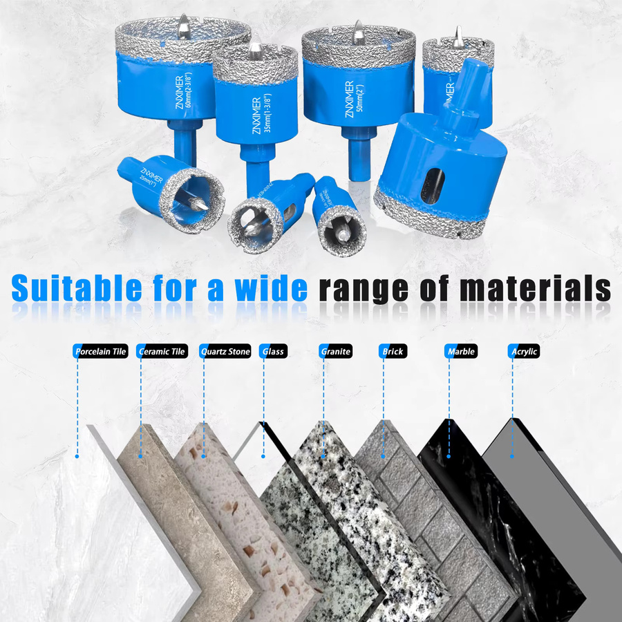 ZNXIMER Diamantbohrer-Set mit Positionsbohrer für Glas, Marmor, Granit, Stein und Keramikfliesen, Blau - Bild 5