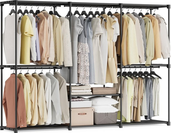 SONGMICS Kleiderständer mit durchgehender Kleiderstange und 5 Hängefächern in Beige, modern und matt
